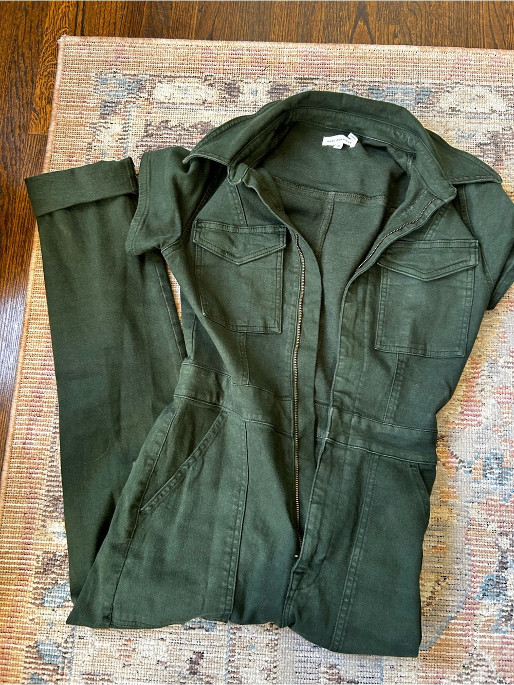 Good American Olive Short Sleeve Utility Jumpsuit - Picture 4 of 4